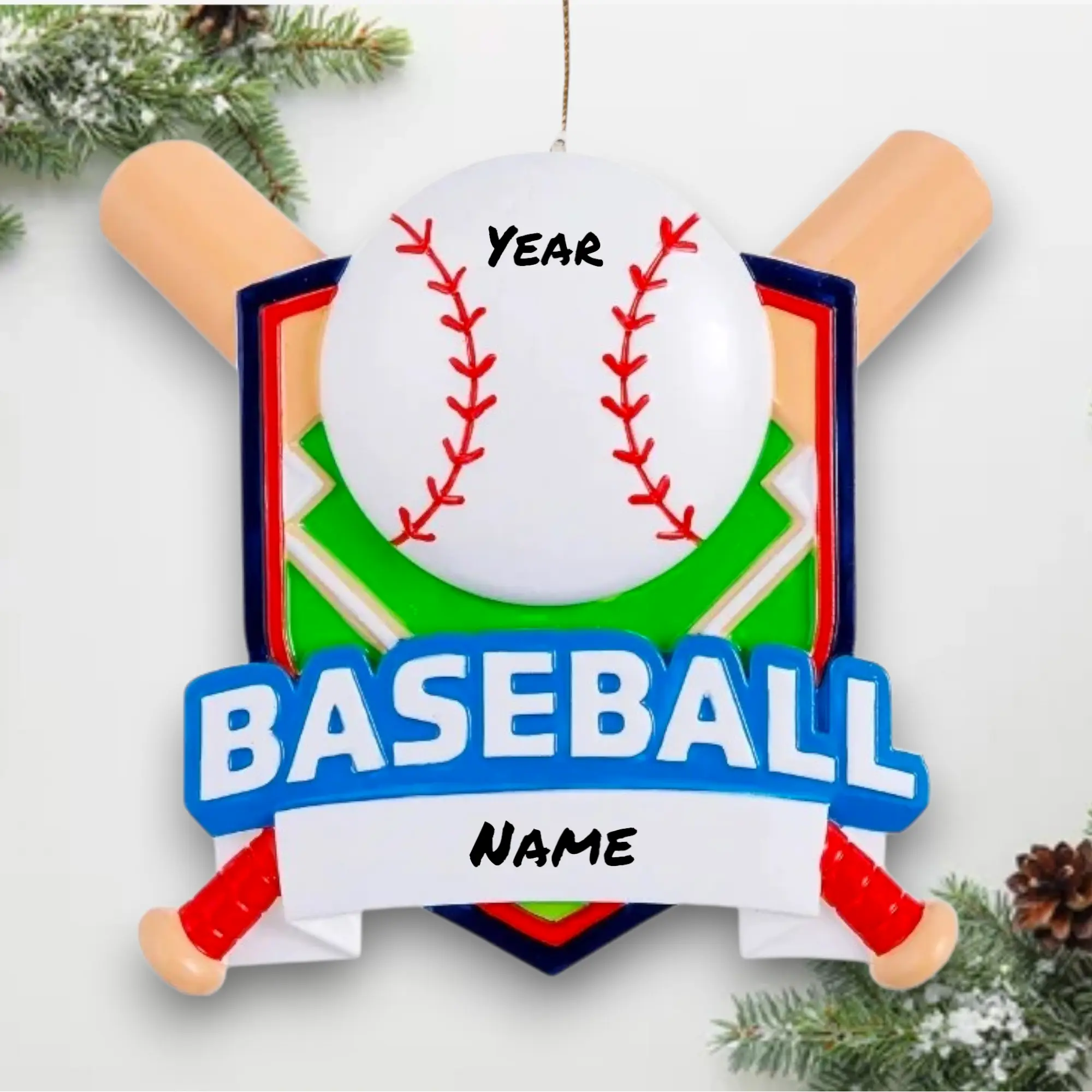 Personalized Baseball Ornament 2025 – Custom Name & Year – White Ball Shield Design – Player Gift Noel Box