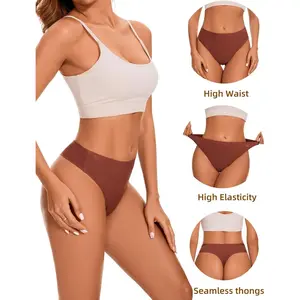 High Waisted Seamless Thongs for Women No Show Thong Breathable Panties Comfortable Underwear 6 Pack Womenswear Bridal