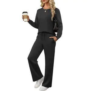 ANRABESS Womens 2 Piece Outfits Long Sleeve Sweatsuit Wide Leg Pants Set Lounge Travel Fashion Tracksuit Clothes 2025 Fall