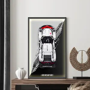 【Car Not Included】Display Wallboard for 42096 Technic Porsche 911 RSR Race Car with LED Light, Compatible with Car Display, Gift Ideas for Car Wall Mount Lover, Only Frame