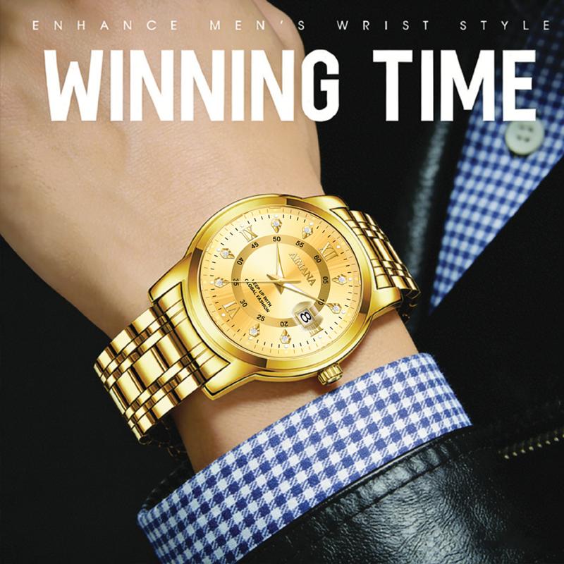 AIMANA  luxury business watch features an all-gold design, water- and scratch-resistant durability, and a precision-engineered movement that ensures smooth, accurate timekeeping—bringing out timeless elegance and undeniable confidence.