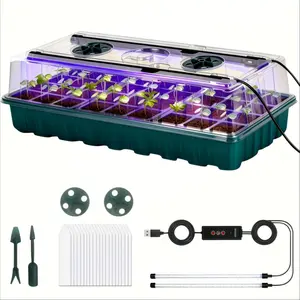36/72-Cell Seed Starter Tray with Growth Light, 1/2 Seed Germination Kits, Adjustable Humidity Dome, Tall Lid Seedling Tray, Durable Growing Tray, 2/4 Full Spectrum LED Light Strips, Smart Timer with 3 Modes for Indoor Plants, Seedling Starter Kit.Green