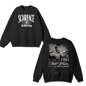 Scarface The World Is Yours Graphic Hoodie-Sweatshirt, Tony Montana 1983 Design, Perfect for Movie Fans - Stylish 2-Sided T-Shirt for Fall/Winter with Iconic Imagery