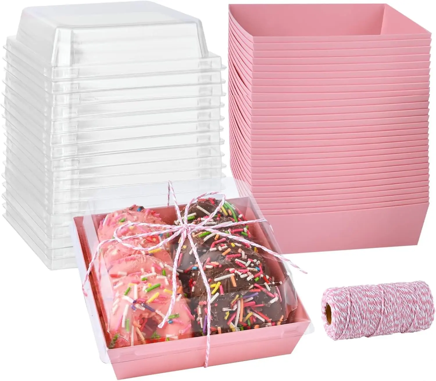 50 piece Charcuterie Boxes with Clear Lids 4 Inches Disposable Sandwich Boxes Square To Go Cake Slice Containers for Dessert, Cookies, Sandwich, Strawberries