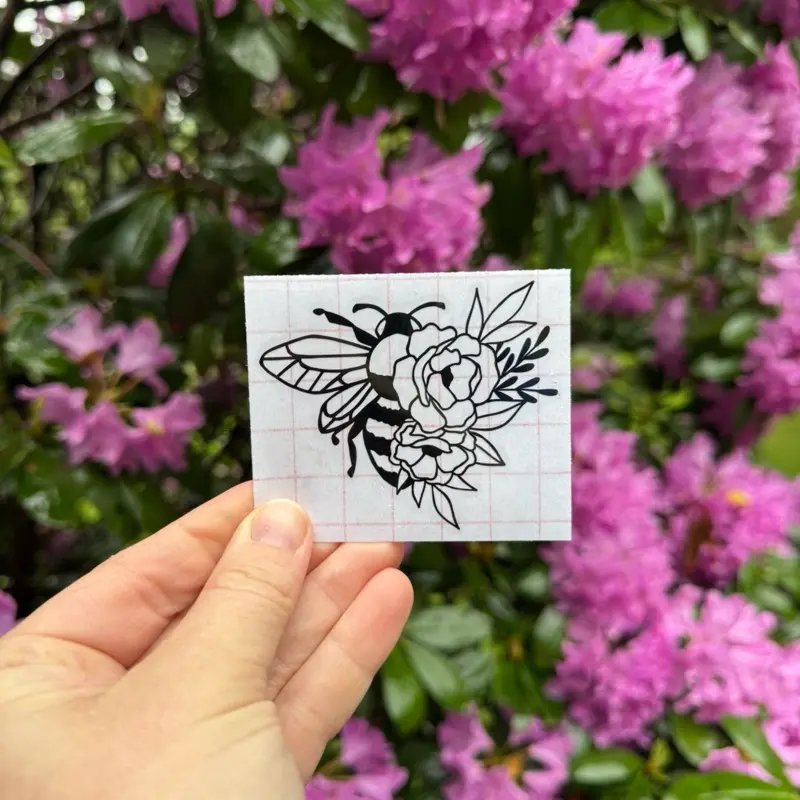 Floral Bee Insect Sticker Deco - Multi-Size Art Vinyl Decal Car Stickers, Outdoor/Indoor Automotive Exterior Accessory, Sturdy, Proportional Cut