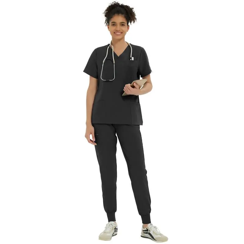 Kitmaz Women's Scrub Set - V-Neck Top & Jogger Pants, 10 Pockets, Spill & Wrinkle Resistant
