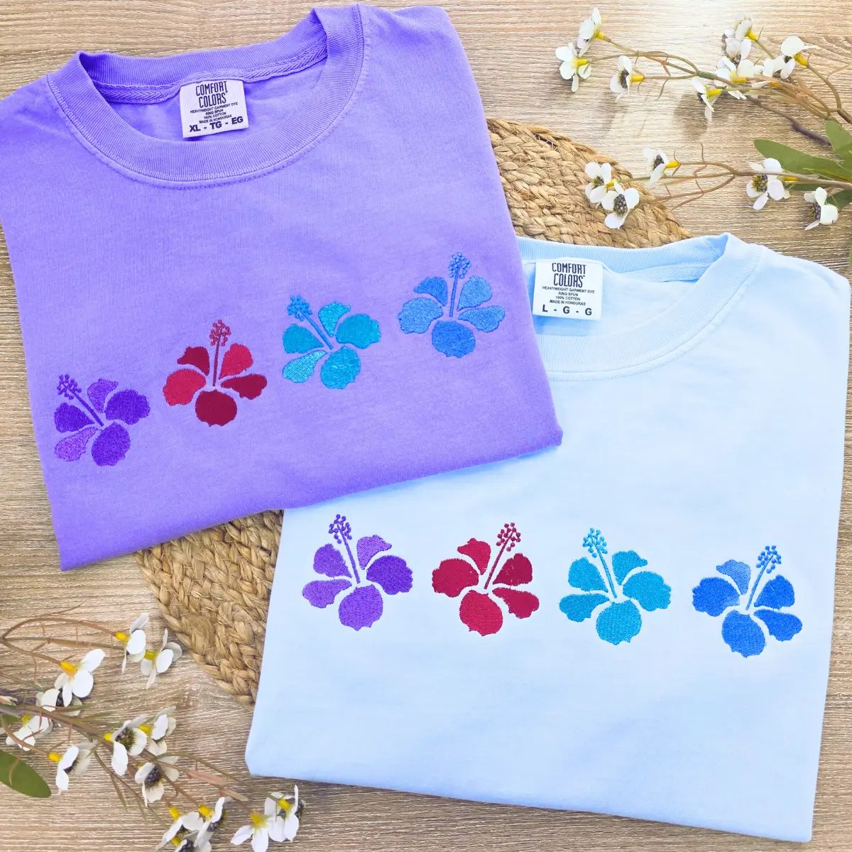 Hibiscus Embroidered Comfort Colors Shirt, Spring tee, Summer shirt, Beach Lover Embroidered Shirt, Hibiscus Tee, Trendy Oversize shirt