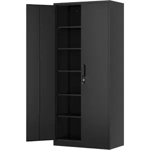 Metal Storage Cabinet-71” Tall Steel File Cabinets with Lockable Doors and Adjustable Shelves-Black Steel Storage Cabinet for Home, School, Office, GarageLockable filing cabinets office storage cabinets