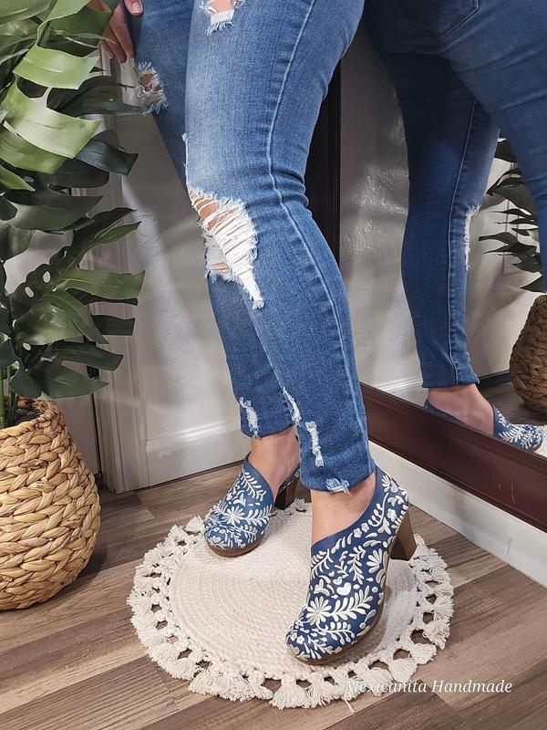 Stella low heel||embroidered Mexican wedges/Mexican huarache||Mexican heels//Huarache mexicano||Mexican sandal||huarache