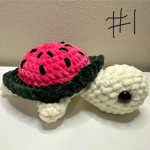 Crochet Fruit Turtle - Pink Watermelon, Blueberry, and Lemon with White Body