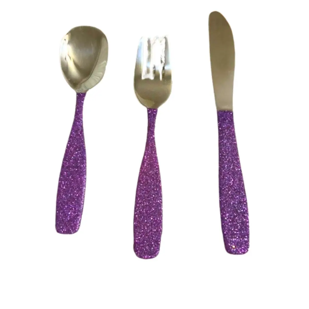 Purple glitter decorated children's silverware Cutlery Metal