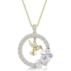 CASSIECA Gold Plated Hummingbird Pendant Necklace for Women Circle Necklace  Animal Necklace Crystals from Austria Jewelry Gifts for Mom Girlfriend