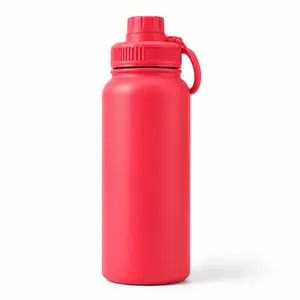 32oz Stainless Steel Insulated Sports Water Bottle, Leak Proof Wide Mouth Reusable Vacuum Insulated Travel Flask with Portable Carry Handle, Matte Non-Slip Thermal Water Bottle for Gym Outdoor Camping Hiking Cycling Office Daily Hydration
