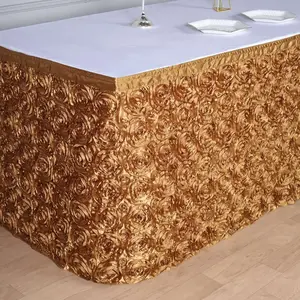 Rosette Satin Table Skirt 21ft Gold - 3D Floral Table Cover