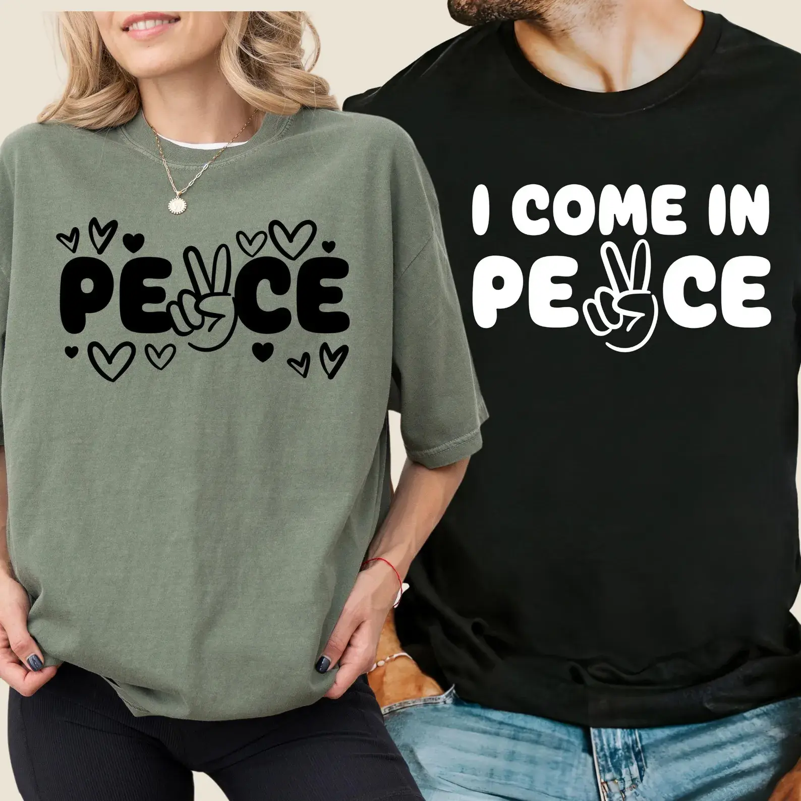 Come In Peace T-Shirt - Peace Shirt - Funny Couple Tee - Honeymoon Shirt - Just Married Tee - Adult Humor - Couple Gift - Casual Menswear Top with Long Sleeves & Relaxed Fit
