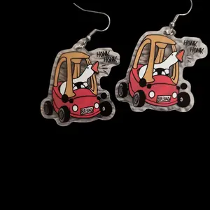 Honking Duck Earrings - Red Taxi with "HONK" Text, Features "BR3AD" on Side, Elegant Design for Everyday Wear