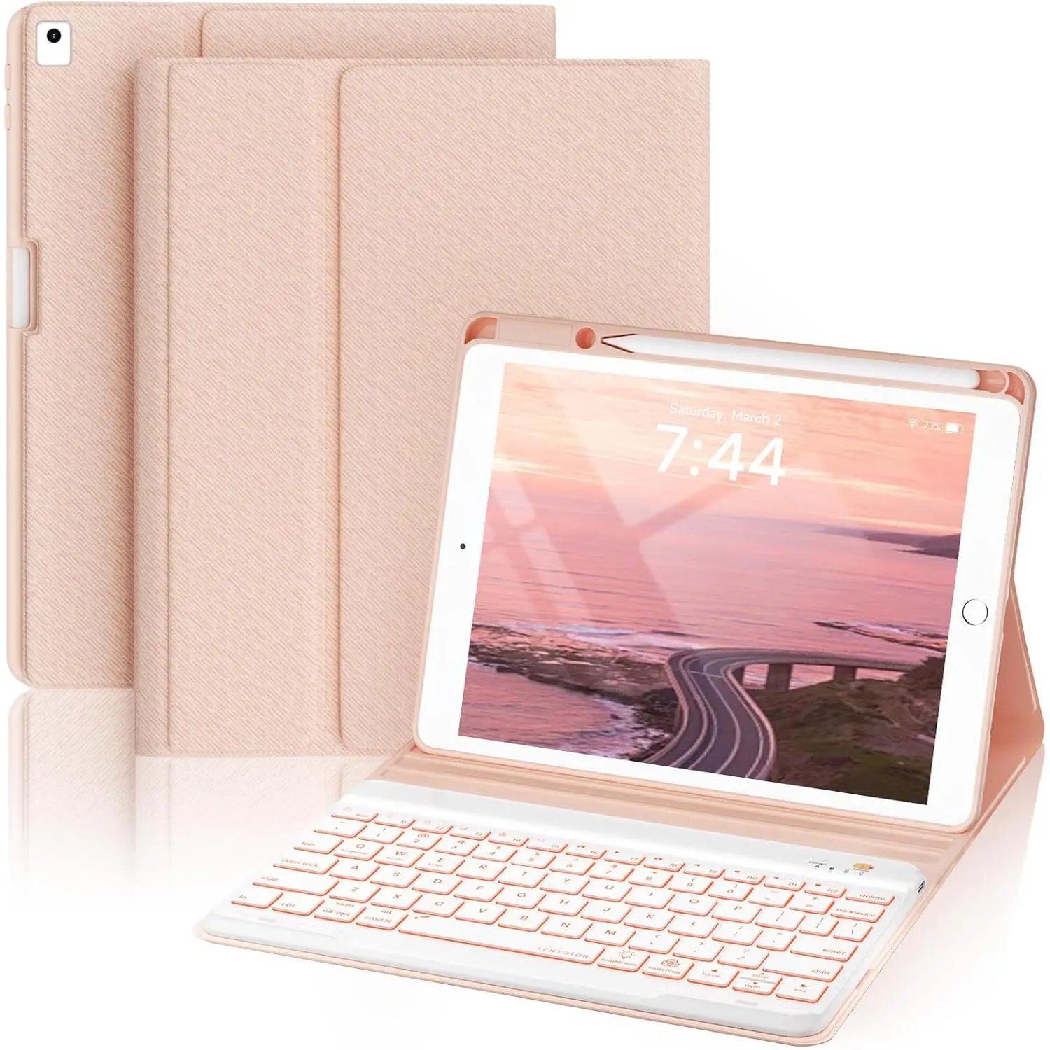 Keyboard Case for iPad 9th/8th/7th Generation 10.2 Inch (2021/2020/2019) - Detachable  Backlit Keyboard Cover with Pencil Holder for iPad Air 3rd Gen and iPad Pro 10.5''