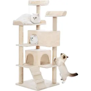 Made4Pets Cat Tree Tower 56in Cat Tower for Indoor Cats Kitten Tree Multi-Level Cat Tree with 2 Condo Furniture Activity Center with Scratching Posts Funny Toys Kittens Pet Play House