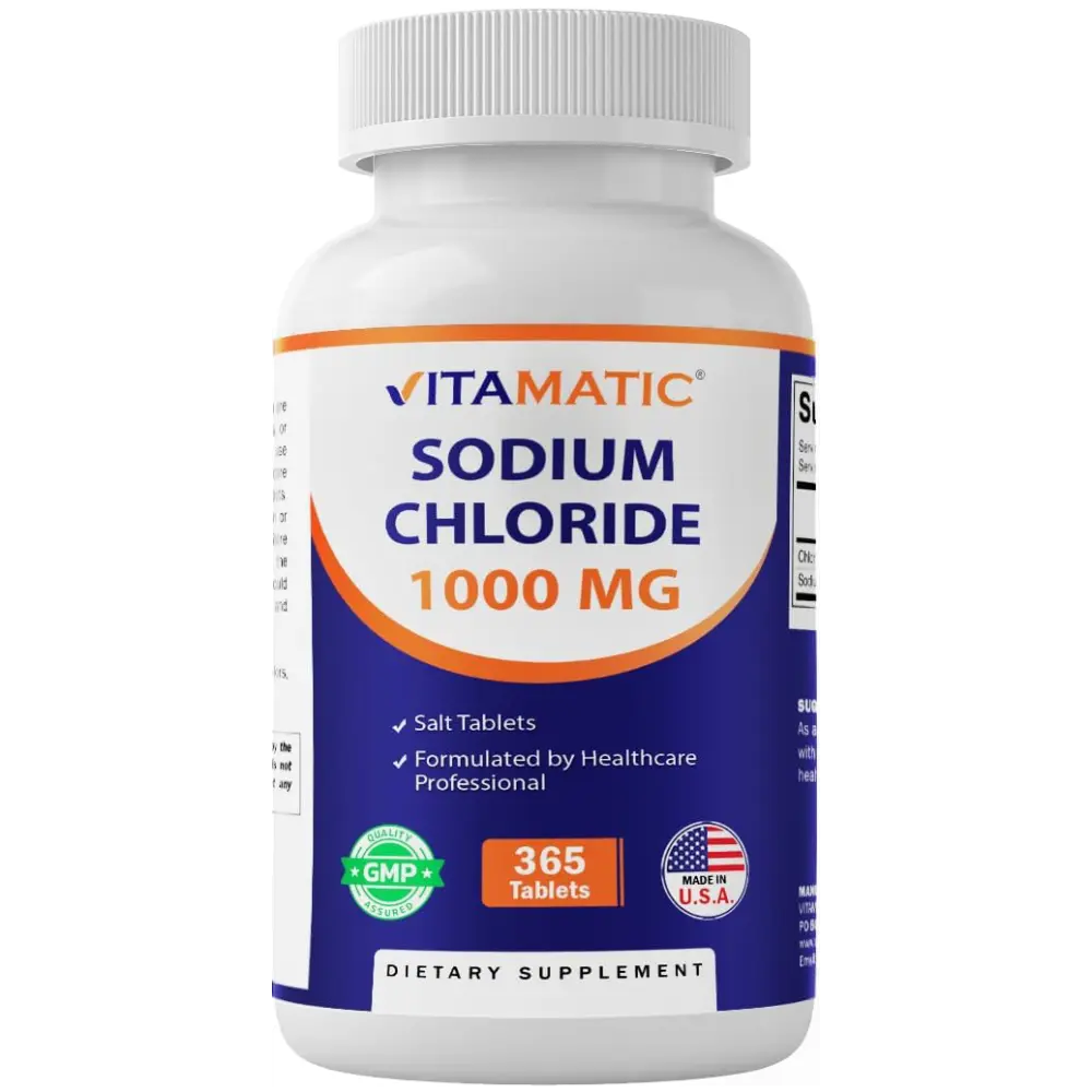 Sodium Chloride 1000mg Tablets 365 Count Electrolyte Hydration Support Non GMO Gluten Free