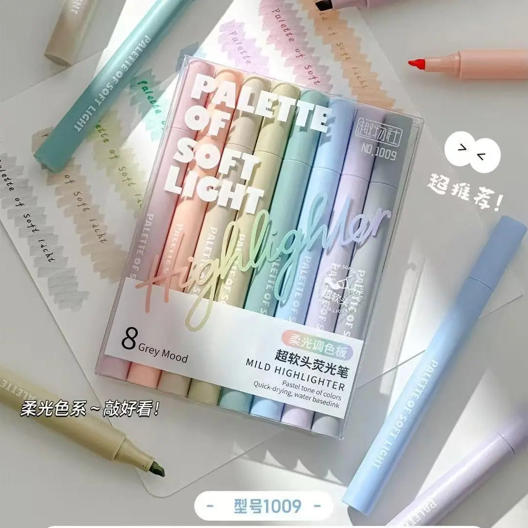8pcs Ultra-Soft Tip Highlighters, Office Stationery Markers for Computers & Office Writing Correction Supplies