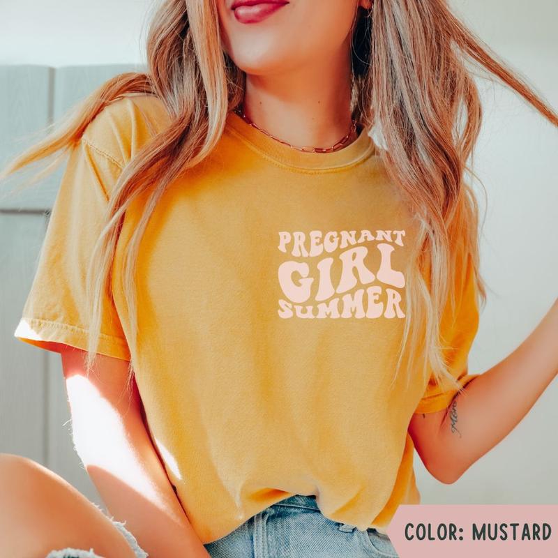 Pregnancy Shirt, Pregnant Girl Summer TShirt, Retro Pregnant Comfort Colors Shirt, Short Sleeve Pregnancy Announcement Reveal T-Shirt, Expecting Mom G Sweatshirt, Hoodie, Comfort Colors