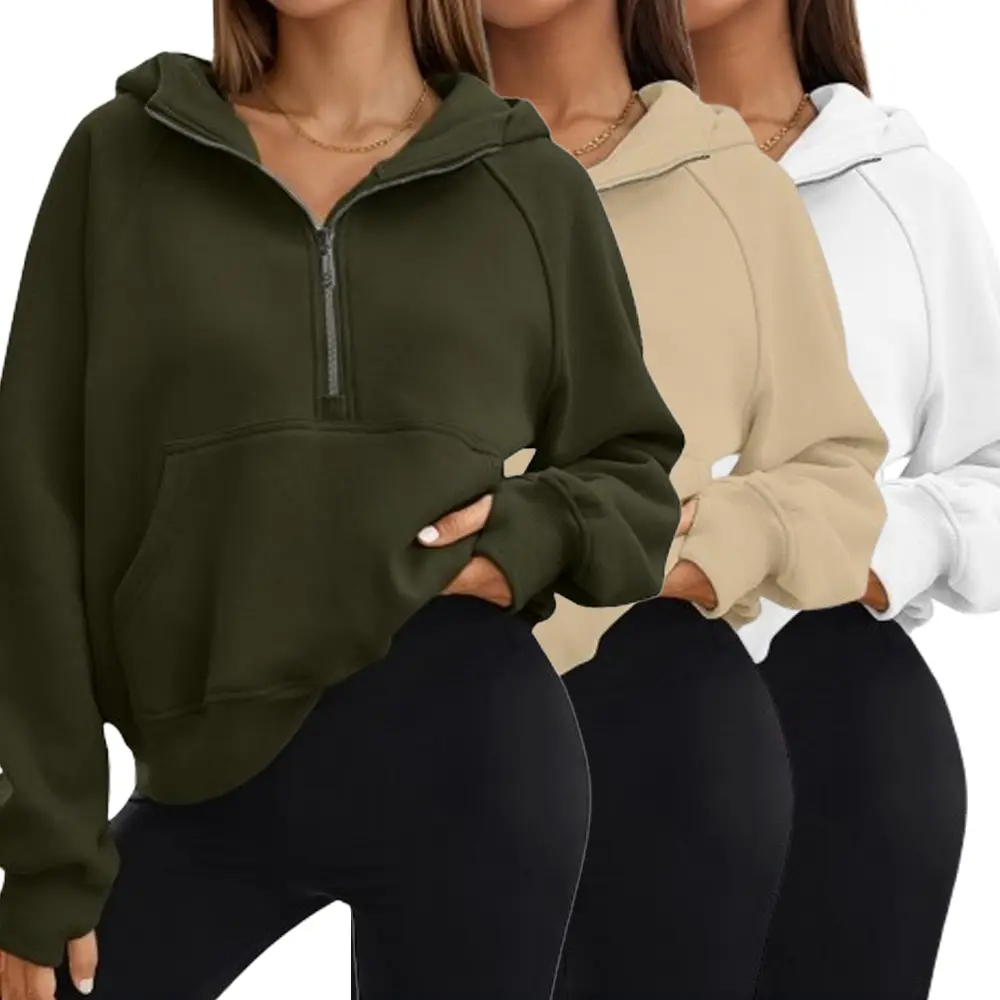 Women’s 3 Piece Sets for Women Sweatshirts Half Zip Cropped Hoodies Fleece Pullover Quarter Zip Up Fall Outfits Clothes 2025 Winter Ready