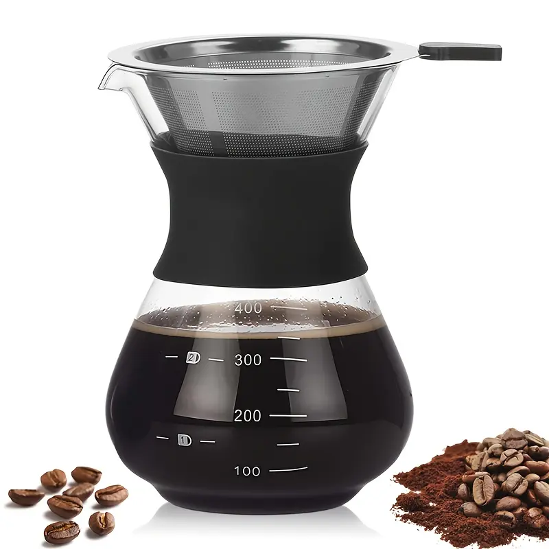 Pour over Coffee Maker with Stainless Steel Filter, 13/20/27oz Glass Coffee Maker, Reusable Manual Coffee Dripper, Coffee Brewer, Ideal Gift for Holidays