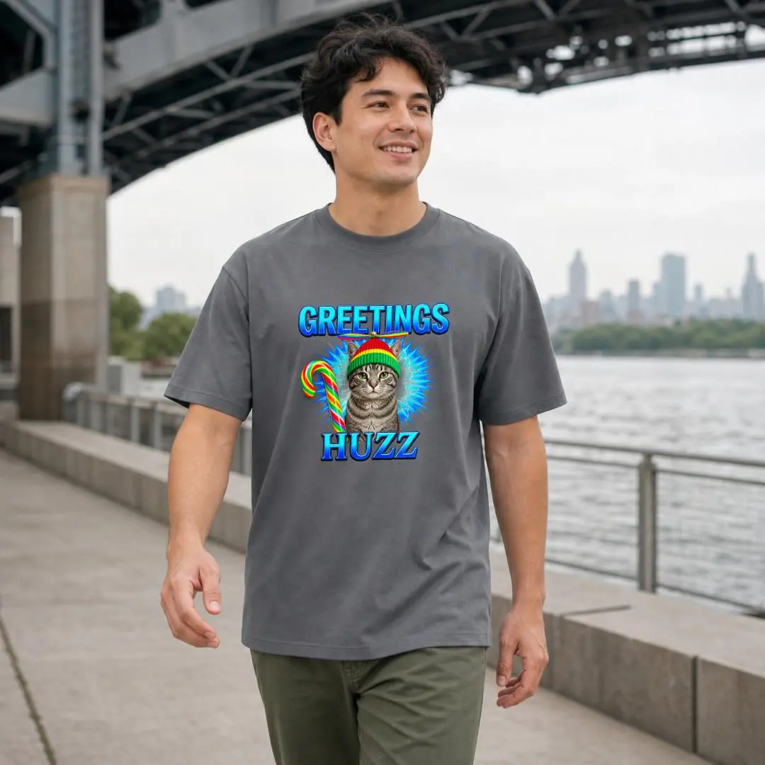 Xtauto Funny Cat Graphic Unisex T-Shirt Greetings Huzz Rasta Cat Design Casual Summer Wear Gift For Cat Lovers Friends