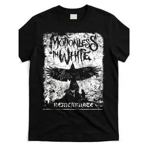 Men'S Motionless in White Logo T-Shirt| Rare Official Merch with Gothic Wing Design and Lyrics Print - Black/White Music Fan Apparel, Loose Fit Street Style Short Sleeve Shirt for All-Season Wear