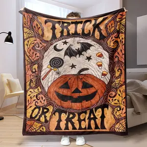 Soft Flannel Halloween Pumpkin Blanket, Lightweight & Warm Bed Throw for All Seasons, Perfect Gift for Home Decor & Travel Use