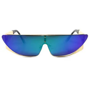 SPACE ROBOT PARTY RAVE COSTUME CYCLOPS FUTURISTIC SHIELD SUN GLASSES Gold Frame