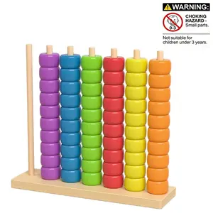 Wooden Color Sorting Stacking Toy, Shape Sorter, Stacker, Rainbow Bead Game, Sensory Education Toy for Kids Ages 3+, Boys & Girls Gift