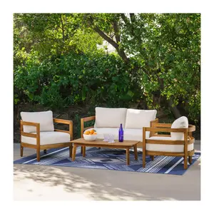 Linon Home Breton Outdoor Brown 4PC Set 2 ChairLoveseat Table