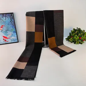 100% mulberry silk scarf, long winter men's scarf for warmth, soft and smooth, classic stylish plaid fringe scarf.