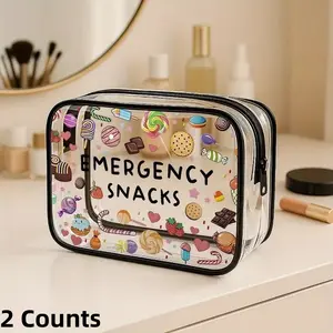 Clear Emergency Snack Bags, 2-Pack Transparent Food Containers, Durable & Reusable Design, Great for Camping, Kitchen Organization, Portable Lunch Bag