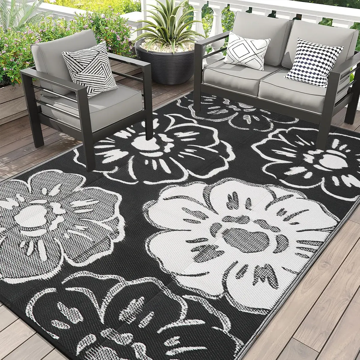 Outdoor Waterproof Rug, Dual-Sided Plastic Woven Mat, Reversible Camping Rugs, Patio Rugs, Outdoor Area Rug, Ideal for RV Travel, Camping, Picnic, Beach, Balcony, Backyard, Poolside, Porch