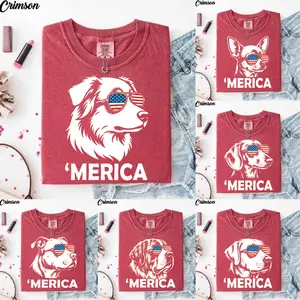 [50+ DOG BREEDS] Merica Dog T-Shirt, Patriotic Dog Graphic Tee With American Flag Shades, Funny USA Pup Shirt, Fourth Of July Pet Lover Gift, Comfort Colors Style Unisex Casual Tee, 4th Of July Gift - By Thanya LLC