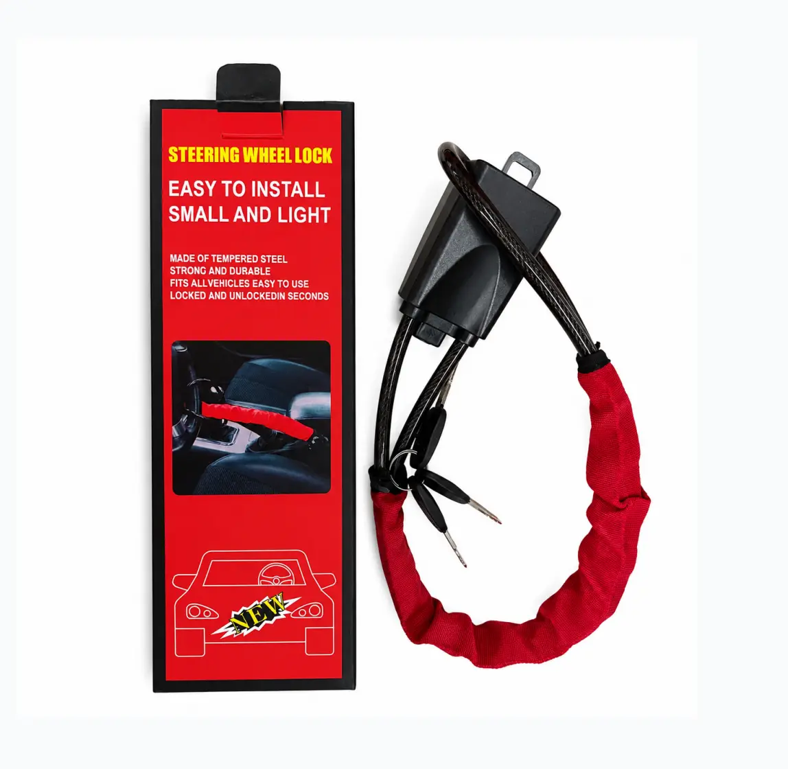 Steering Wheel Lock Seat Belt Lock, Universal Anti-Theft Device, Car Lock Anti-Theft Belt 3 Keys for Car Security Suitable for Trucks Cars SUV Vans