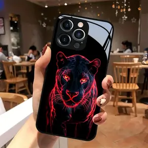 Cool Panther Pattern Glass Phone Case for iPhone 16/15/14/13/12/11/x/XS/7/8/7p/8p, Stylish Protective Cover Design