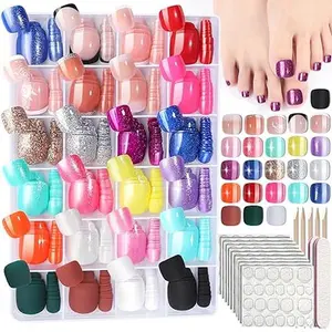 Press On Toenails - 576PCS, , Short & French Tip, Glitter & Matte Glossy Finish, Fake Toe Nails for Nail Art
