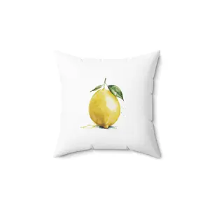 Lemon Pillow,  white with a lemon Decorative Cushion, Citrus Home Accent, Fruit Print Throw Pillow, Bright Square Pillow, Summer Sofa Pillow