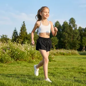 Girls' Athletic Running Skirt with Pockets - High Waist Flowery Butterfly 2-in-1 Sports Shorts for Ages 5-16 Years, Comfortable Breathable Fabric Perfect for Outdoor Activities, Play, and Casual Wear