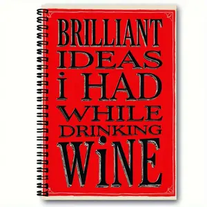 1pcs 50 page A5(8.6in *5.7in) Notebook Fun Spiral Spiral - Bound Notebook with Bright Red Cover, Black Text 'BRILLIANT IDEAS I HAD WHILE DRINKING WINE', Simple Design, Black Spiral Binding on Left Side, Stationery Office Supplies