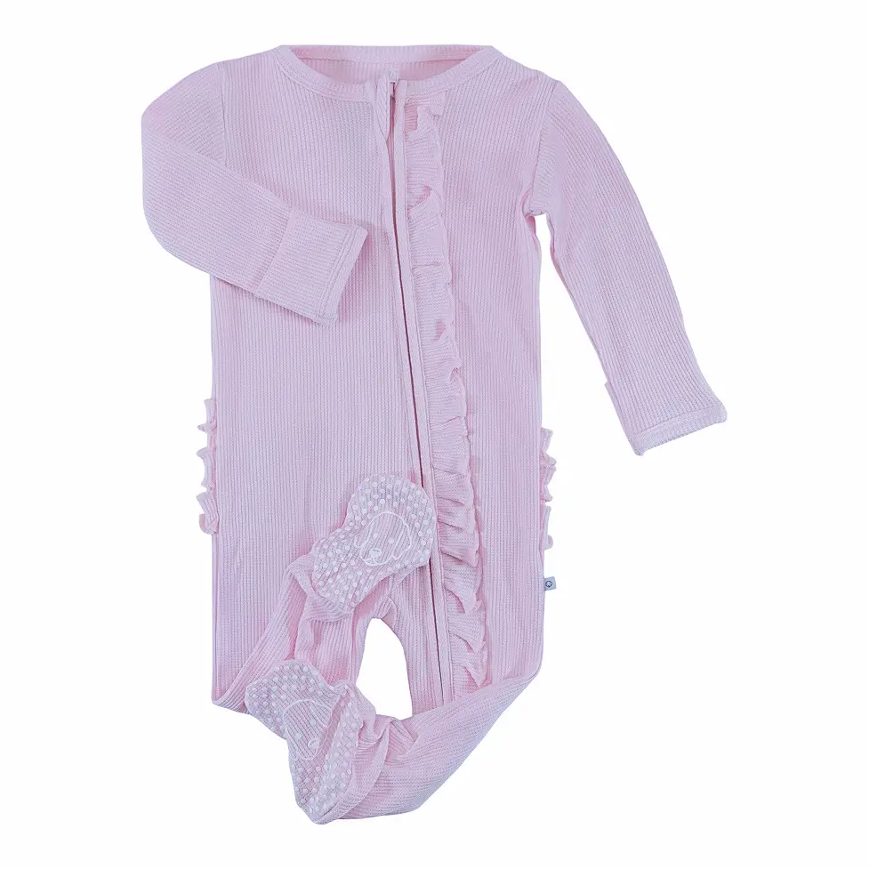 waffle ruffle zipper footie pink cloud
