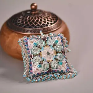 Mini Pincushion DIY Craft- Cross Stitch & Beading Embroidery Kit- Blue Heart