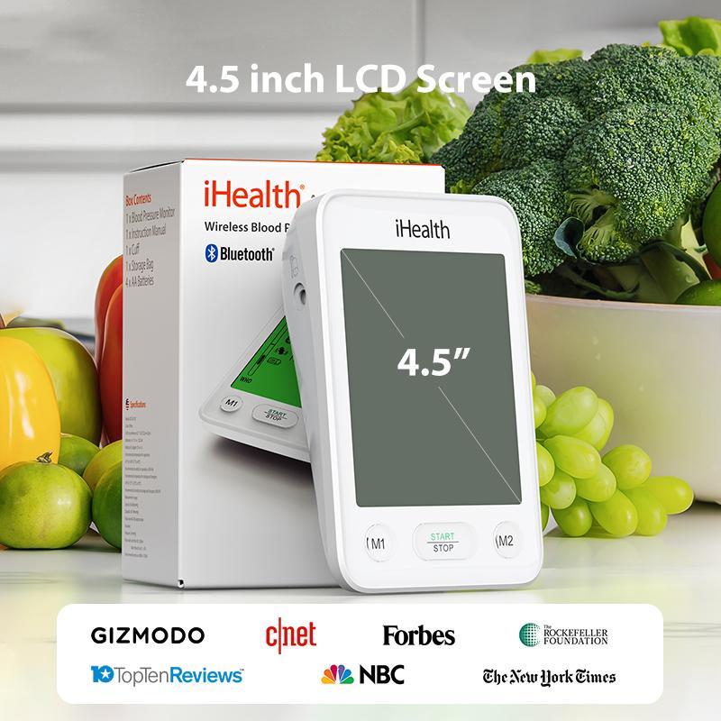 iHealth Bluetooth Blood Pressure Monitor with Large Cuff & Color-Coded Display, Dual Users 2*120 Readings, Automatica Upper Arm Blood Pressure Machine with Cloud Storage & Body Movement Detection, Portable Healthcare Kit