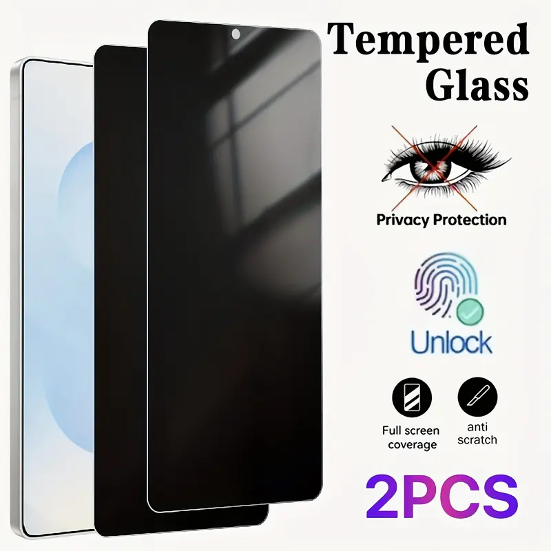 Privacy Tempered Glass Screen Protector, Accessories, Compatible with Samsung Galaxy S26/s25/24/23/22/21/20 Series Smartphone, 9h Hardness, Anti-Scratch, Ultra-Sonic Fingerprint Unlock, Protection, Protective Glass, Privacy Screens