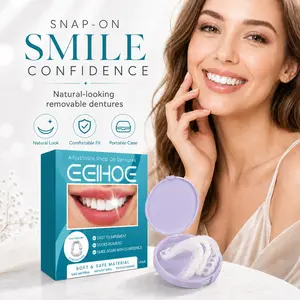 2 Sets of Adjustable Snap-On Dentures, Temporary Dentures for Upper and Lower Teeth, Unisex Instant Teeth Kit, Easy-to-Wear Dental Veneers. Oral BPA Free Whitening Tray Case
