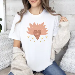 Sacred Heart Shirt Evil Eye Sacred Heart Tshirt Flaming Heart Vintage Style Graphic Tee Retro 70s T Shirts Groovy Hippie Eclectic Shirt