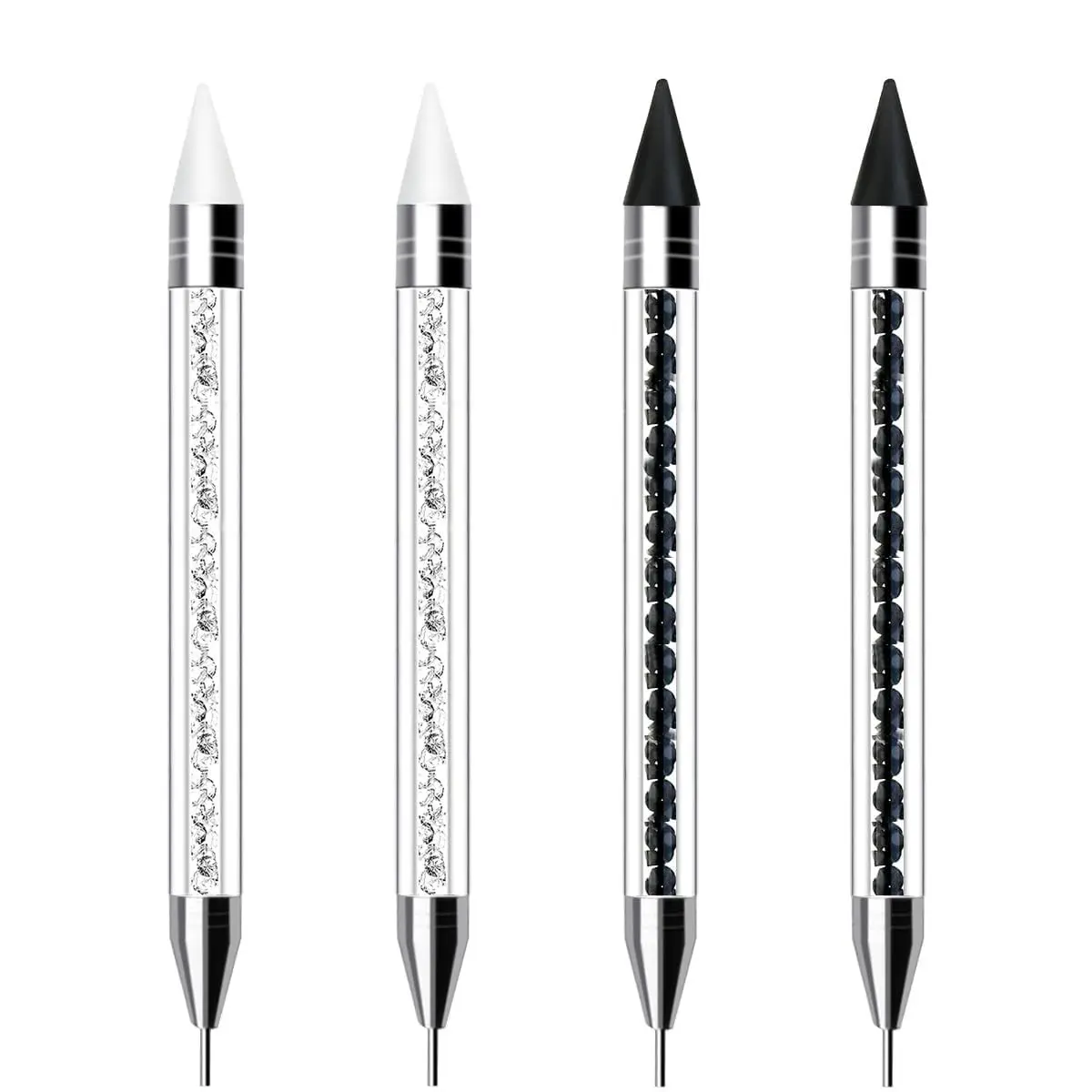 4PCS Rhinestone Picker Dotting Tool Dual-Ended Dual Tip Rhinestone Applicator Tool Wax Pen for Nail Art Gemstones Crystals DIY Nail Art Specialty Pen Bedazzling Pen